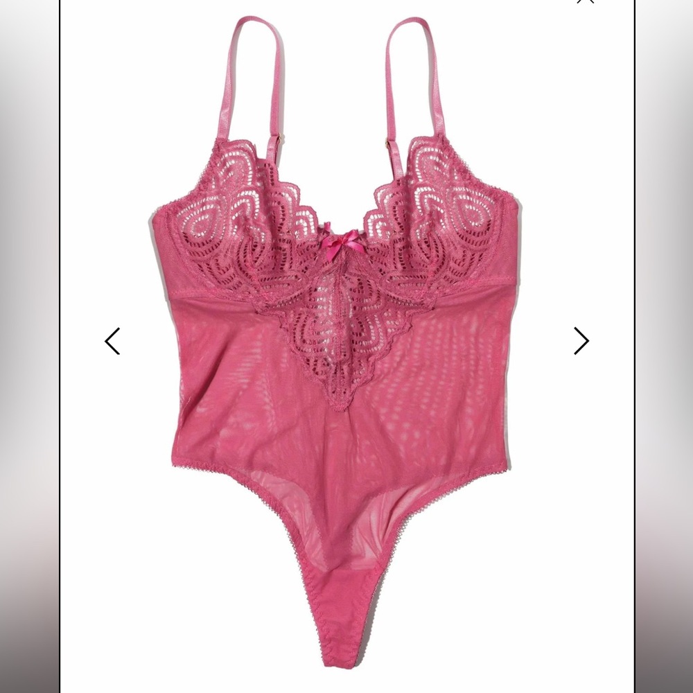 Hanky Panky Pink Lace-Front Mesh Bodysuit Chemise